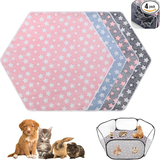 Preboun 4 Pcs 47 in Guinea Pig Playpen Pad Waterproof Hexagon Mat Reusable Dog Playpen Liner for Small Animal Rabbit Cage Tent Pee Pad Washable Yard Fence(Star)