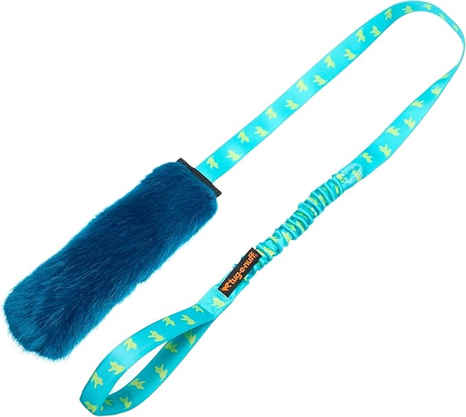Tug-E-Nuff Faux Fur Squeaky Bungee Chaser Dog Toy, Tough Dog Tug Toy for Puppy, Small, Medium and Large Breeds, Interactive Training Chase Toys for Dogs, 46.5 in, Teal