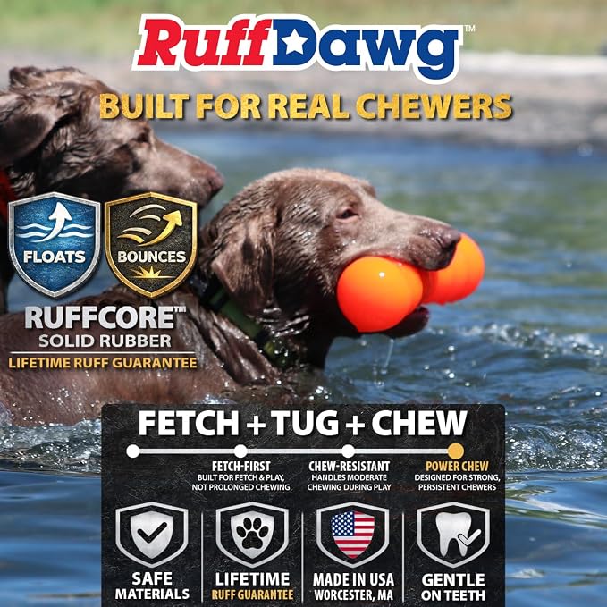 Ruff Dawg Big Dawg - Indestructible Dog Toy for Rough Play - Barbell Shape Bounce for Chase, Catch - Shred-Resistant Plastic - Colors Vary - 1 Toy