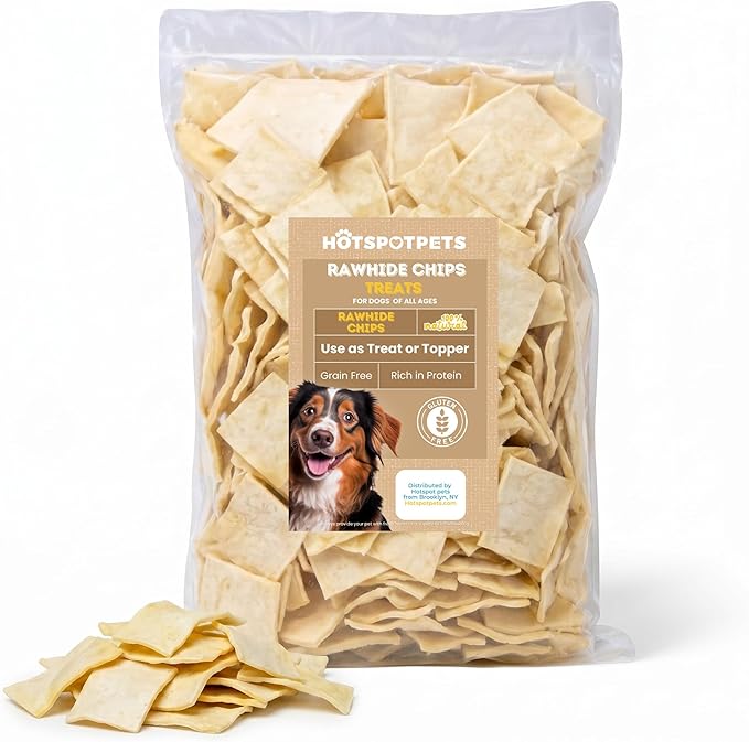 hotspot pets Rawhide Chips Dog Chews - 3LB Bag - Single Ingredient Premium Bulk Rawhide Chips for Dogs - Helps Support Teeth & Dental Chews for Dogs
