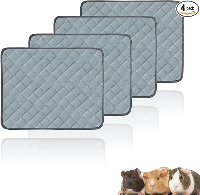 4 Pack Guinea Pig Cage Liners Washable Super Absorbent Guinea Pig Bedding Waterproof Reusable Guinea Pig Pee Pads Anti Slip Mat for Small Animals Rabbit Hamster Rat - 24" x 18"