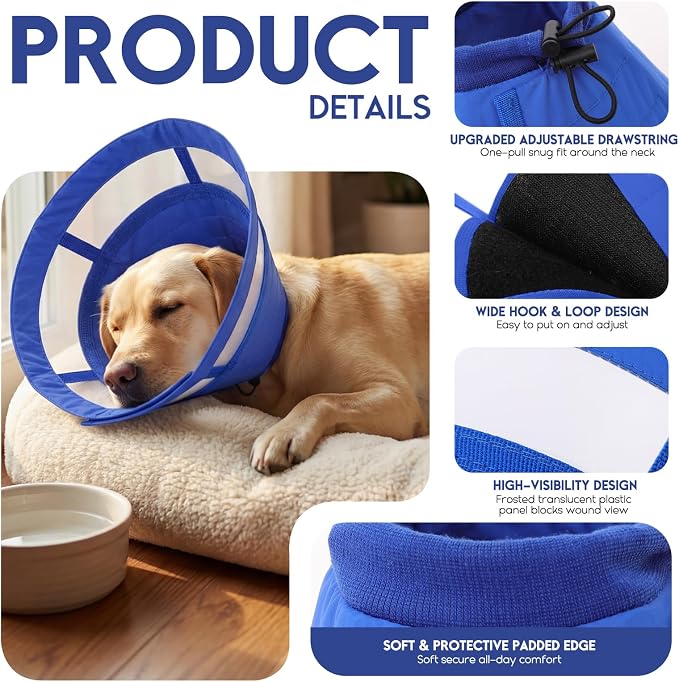 ASENKU Dog Cone Collar, Protective Recovery Dog Collar After Surgery, Comfy Adjustable Cone for Dogs to Stop Licking, Pet E-Collar for Small, Medium & Large Dogs(Blue, XL)