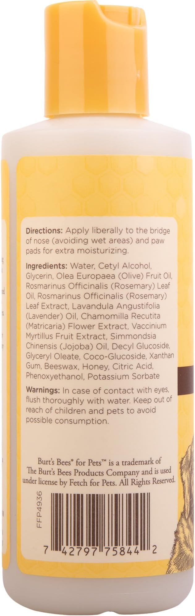 BURT'S BEES FOR PETS Dog Paw and Nose Lotion with Rosemary and Olive Oil Moisturizing Paw Balm for Dry Cracked Pads and Dog Nose Butter Paw Lotion for Dogs Skin Care 4 FL OZ Cruelty Free