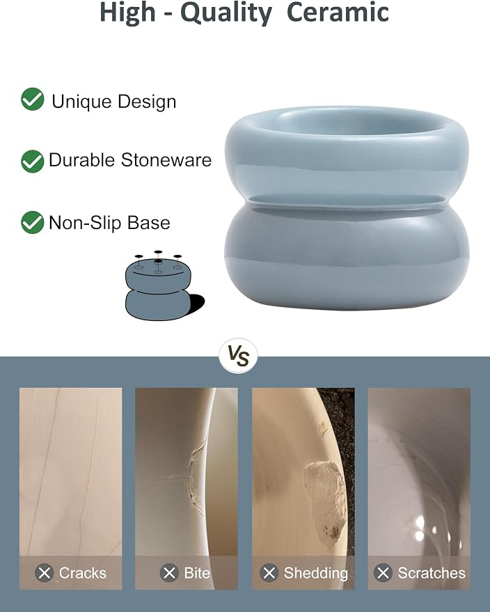 Elevated Cat Water Bowls Raised Small Ceramic Dog Bowl,Non-Slip Tilted Cat Food Bowl Whisker Friendly-Blue