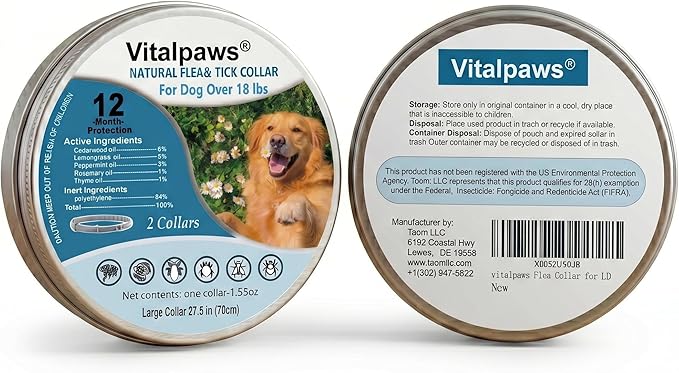 Flea and Tick Collar for Dogs 2 Pack - 12 Month Natural Flea and Tick Prevention for Dogs, Waterproof Dog Flea & Tick Control with Continuous Release, Adjustable Large Dog Collar