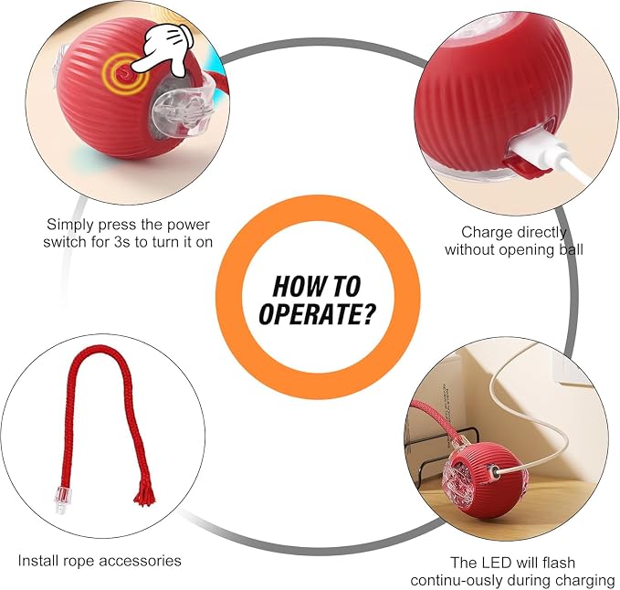 Agile Moving Cat Ball Toy with Rope (Red)