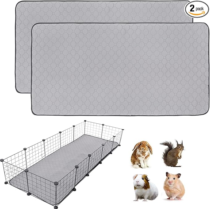 Guinea Pig Cage Liners, 24''X60'' Washable Guinea Pig Pee Pads, Non Slip Reusable Super Absorbent Guinea Pig Training Mat Bedding Fleece for Small Animals Hamster Rabbit Chinchilla Rat, 2Pack