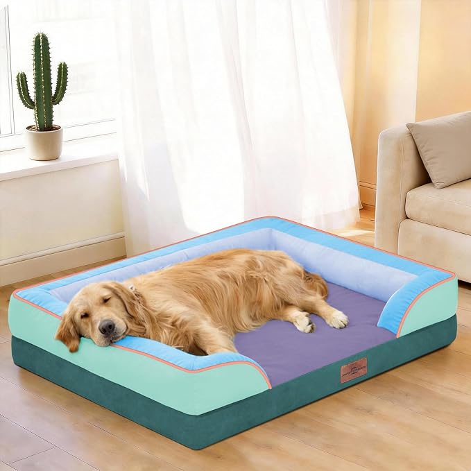 Comfort Expression Orthopedic Dog Bed for Large Dogs 36x27 Inch, Waterproof Egg Crate Foam Large Pet Bed with Bolsters, Dog Couch with Washable Cover & Non-Slip Bottom, Violet Tide