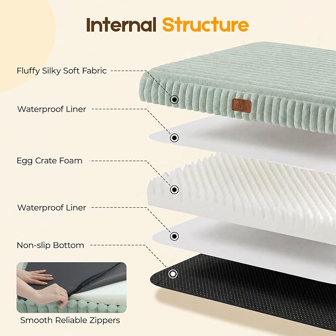 Orthopedic Dog Bed for Extra Large Dog, Waterproof Pet Bed,Non-Slip Bottom and Egg-Crate Foam with Removable Washable Cover Crate Bed,Green,42"x30"x4"