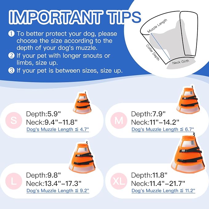 Dog Cone Collar After Surgery to Stop Licking | Adjustable Elizabethan Collar for Neutering, Lightweight Breathable Recovery Neck Cone to Prevent Biting Wounds & Hot Spots (Orang, L)