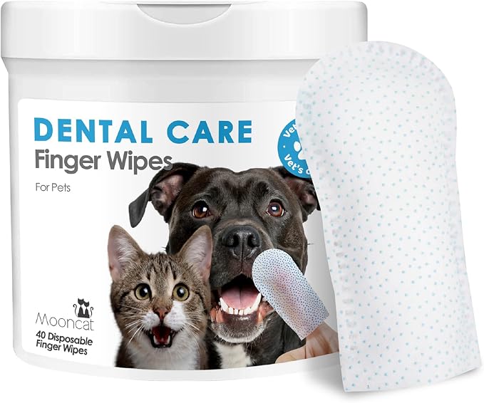 Mooncat Dental Finger Wipes and Paw Balm Bundle for Dogs and Cats - Plaque Tartar Remover Breath Freshener Plus Lick Safe Nose and Paw Moisturizer for Dry Cracked Pads 40 Count and 2oz