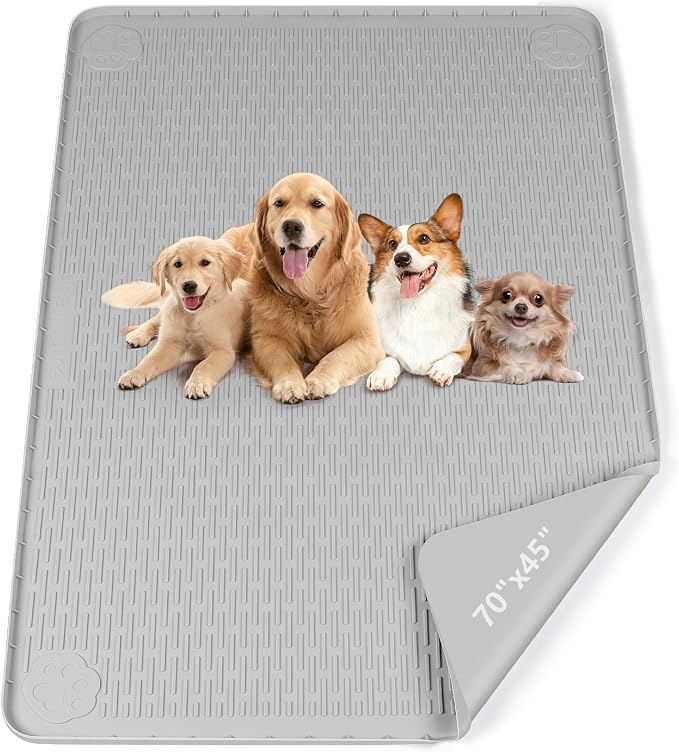 Pee Pads for Dogs, 70" x 45" Extra Large Reusable Silicone Mat, Washable Puppy Training Pads for Potty Training, Non-Slip, Leak-Proof, Indoor Floor Protection (Light Grey)