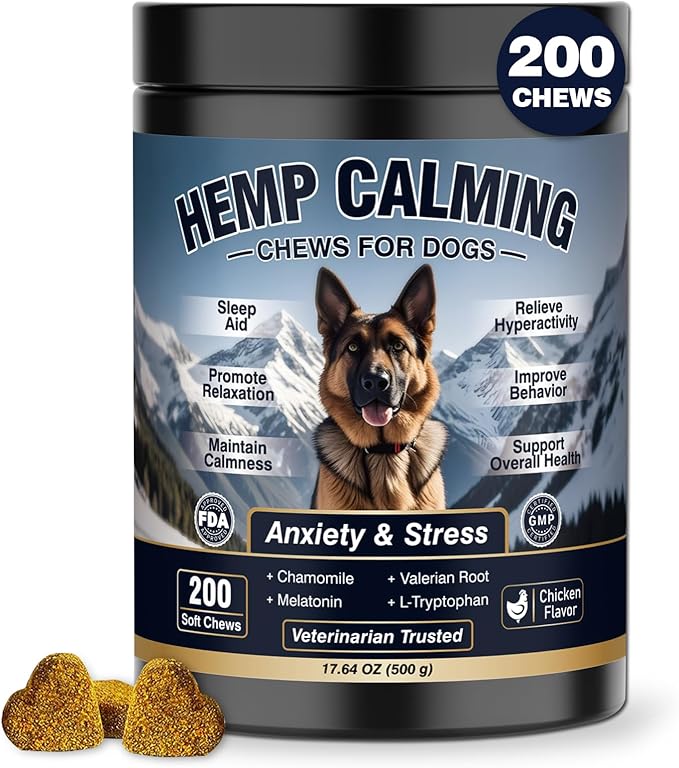 Dog Calming Chews 200ct, Calming Chews for Dogs - Anxiety and Stress Relief Treats Melatonin Bites Sleep Calm Dog - Separation, Fireworks, Thunder, Barking for Dogs - Chicken