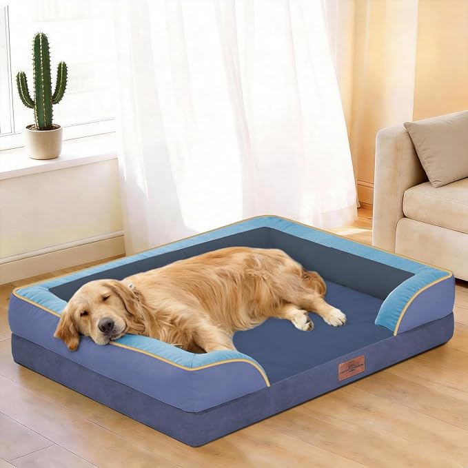 Comfort Expression Orthopedic Dog Bed for Extra Large Dogs 42x30 Inch, Waterproof Egg Crate Foam XL Pet Bed with Bolsters, Dog Couch with Washable Cover & Non-Slip Bottom, Hidden Bay