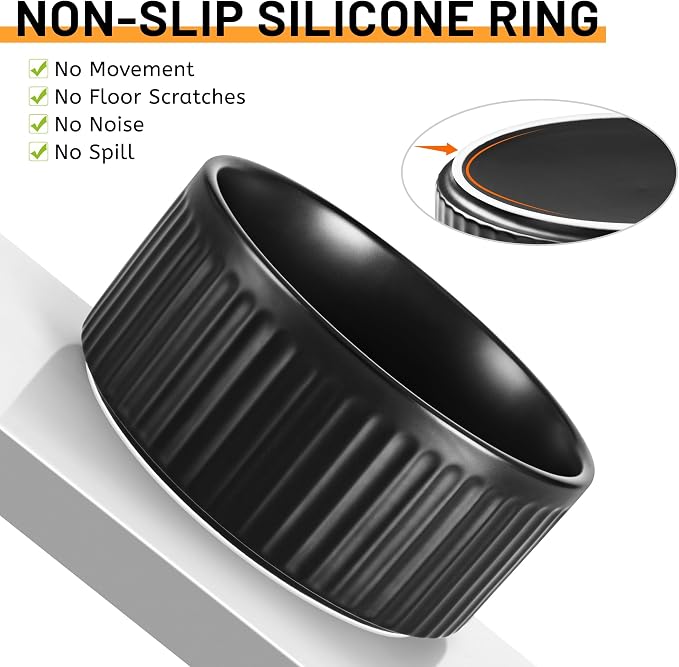 Non-Slip Ceramic Dog Bowls,6" Dog Food and Water Bowl Set with Silicone Base, 32oz/4cups Weighted Flip-Proof Pet Feeding Bowl for Medium Dogs (Medium,Black)
