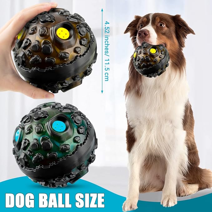 Honoson 2 Pcs Dog Ball for Aggressive Chewers, Indestructible Interactive Dog Toy with Squeaky Giggle, Elastic Rubber Wobble Chew Toy for Small Medium Large Dogs, Teeth Cleaning (Lake Blue,Yellow)