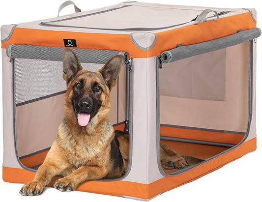 40" Collapsible Dog Crate for Large Dogs - Portable Soft Travel Kennel with Lockable Zippers, Waterproof Base, Washable Cover, Patented Screw Frame for Adjustable Tension, Outdoor, Indoor, Car Use