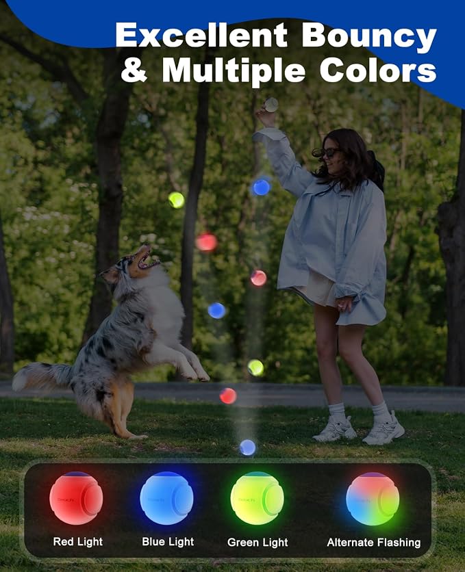 Xeuch LED Dog Ball Rechargeable, Light Up Dog Ball Toys, Bounce-Activated Durable Fetch Ball, Natural Rubber, Unique Scent, 2.5 inches, for Small & Medium Dogs (Blue)