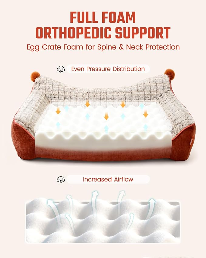 Orthopedic Dog Bed for Extra Large Dogs,Waterproof Supportive Egg Crate Foam Medium Dog Couch, Pet Bed with with Removable Bolsters, Washable Cover Non-Slip Bottom, (43''×32''×8'')