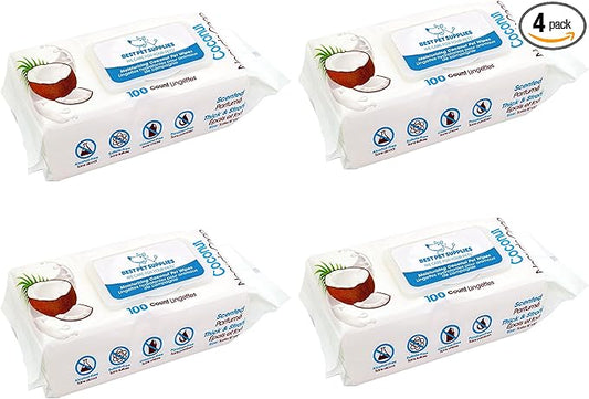 Best Pet Supplies 8" x 9" Large Dog Wipes - Cleaning and Deodorizing for Paws and Coat - Gentle Formula with Coconut Vitamin E for Puppies and Cats - 400 Count