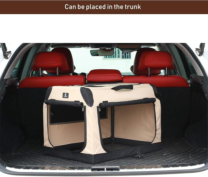 X-ZONE PET 3-Door Portable Soft-Sided Folding Soft Dog Travel Crate Collapsible Pet Kennel,Small, Tan, 24 x 16.5 x 16.5 Inches Nesting Boxes for Household Pets