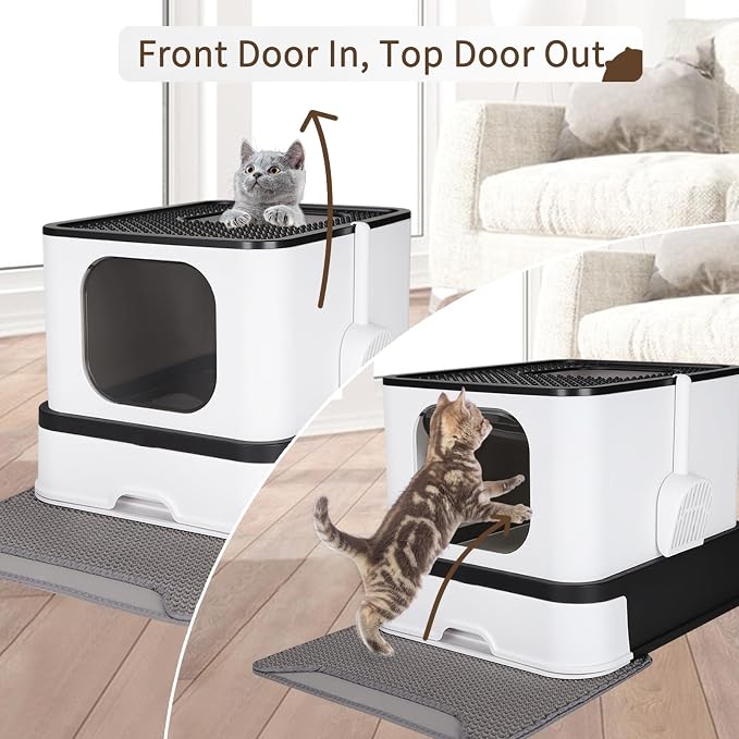 RIZZARI Stainless Steel Cat Box: Black Large Capacity Enclosed Litter Pan with High Walls - Non-Stick Teflon Coating & Leak-Proof Drawer - Odor Control - Perfect for Bathroom Balcony
