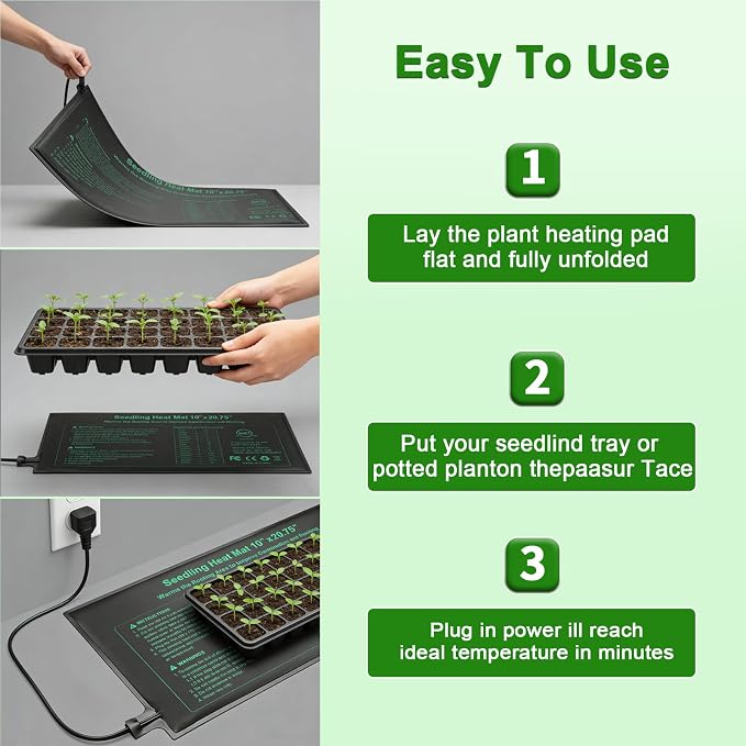 Bestio Waterproof Seeding Heat Mat 10"x 20.75", 4 Pack Durable Heat Mats for Seed Starting, UL & MET-Certified Plant Heating Pad, Indoor Gardening, Greenhouse