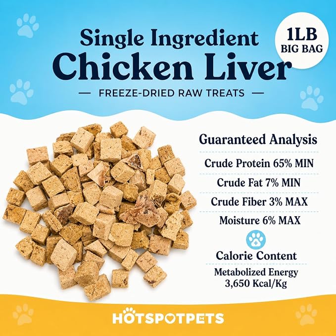 hotspot pets Freeze Dried Chicken Liver Treats for Cats & Dogs -1LB Big Bag~300pcs -Made in USA- Single Ingredient All Natural, Grain-Free - Perfect for Training, Food Topper or Snack
