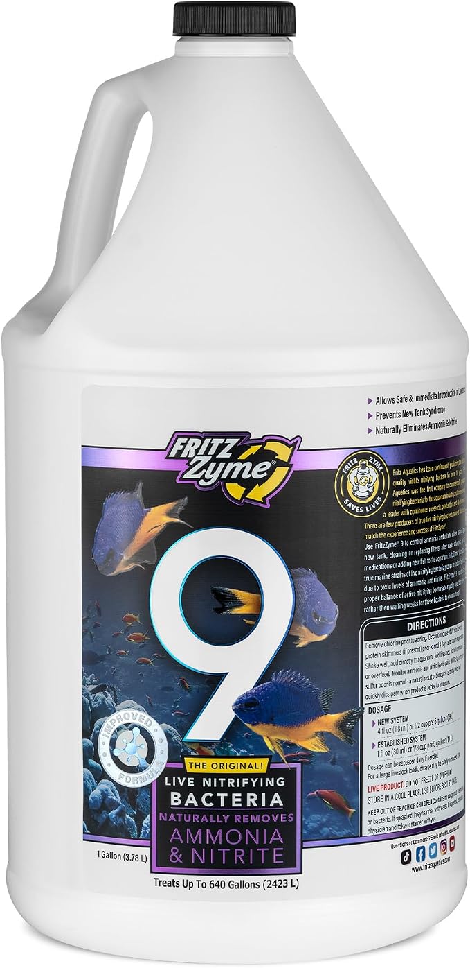 Fritz Aquatics FritzZyme 9 Live Nitrifying Bacteria Naturally Removes Amonia & Nitrite for Saltwater Fish (1-Gallon)