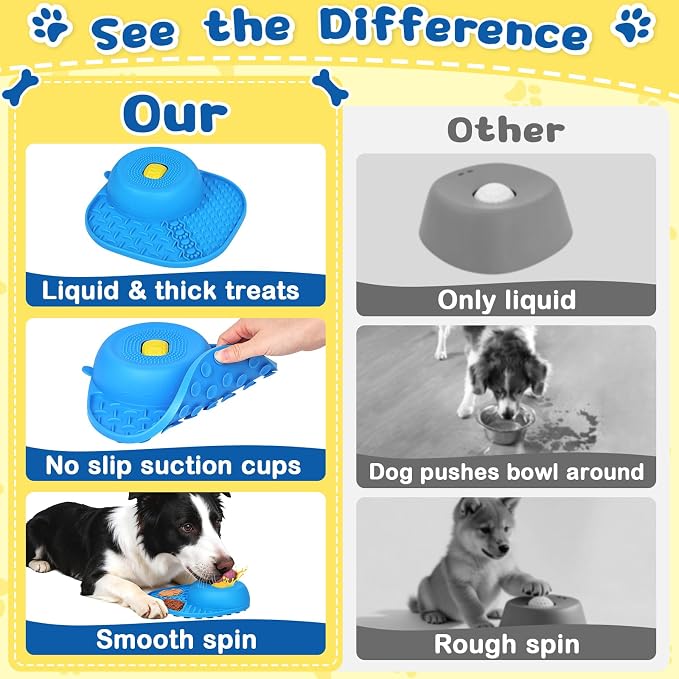 Dog Licking Bowl with Rolling Ball - 2-in-1 Anti-Slip Slow Feeder Dog Bowls w/Lick Mat for Liquid and Thick Treat, 150ml Licking Bowl for Anxiety Relief, Fits Small Medium Large Dogs & Cats Blue 1Pcs