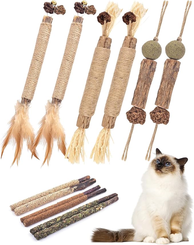 TINDTOP 15 Pack Silvervine Chew Sticks, Natural Catnip Chew Toys for Kittens Teeth Cleaning, Matatabi Dental Care, Increase Appetite, Calm Cat Anxiety and Stress