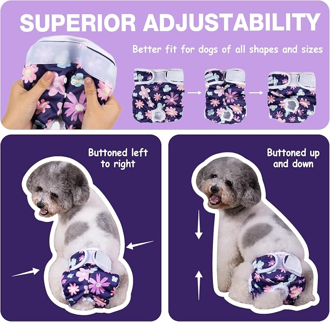 Pet Soft Washable Female Diapers (3 Pack) Female Dog Diapers, Comfort Reusable Doggy Diapers for Girl Dog in Period Heat (Bloom, XL)