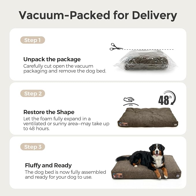 Sytopia 47 Inch Durable Dog Beds for XXL Dogs, Waterproof Pet Crate Pad with Machine Washable Removable Cover, Great for Indoor, Outdoor, Crate, Patio Use, Brown