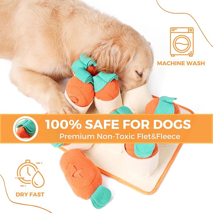 Fossa Boredom Buster for Small and Medium Dog, Interactive Treat Puzzle Rug, Slow Feeder Mat with Squeaky Carrots, 20-40 Mins Self-Entertainment Toy, Enrichment Toy Gifts for Dog