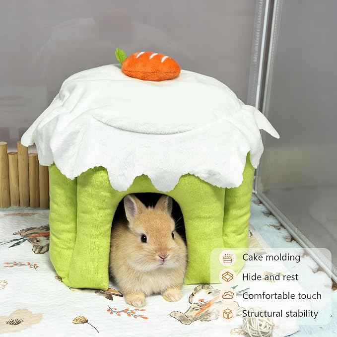Guinea Pig Hideout, Warm Bunny House, Washable Winter Dwarf Rabbit Bed for Hamster, Chinchilla,Hedgehog, Ferret & Other Small Animals (Green-L)