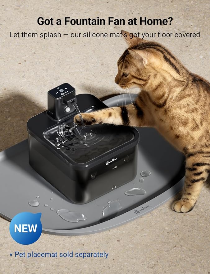 DownyPaws Cat Water Fountain Cordless, 84oz/2.5L Fursink Wireless Pet Water Fountains for Cats Indoor, Battery Operated Cat Drinking Fountain with Motion Sensor, BPA-Free, Black with 6 Filters