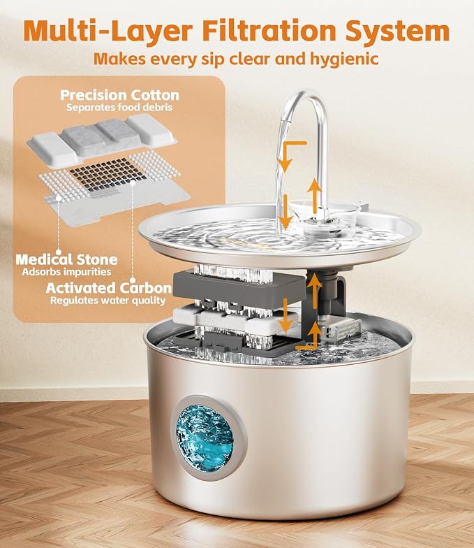 3.2L Cat Water Fountain Stainless Steel with 13 Filters Automatic Pet Water Fountain for Cats/Dogs Indoor Ultra Quiet Metal Cat Fountains for Drinking Kitty Watering Supplies for Animals