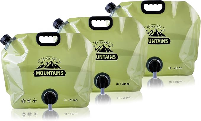 Water Jug Camping 2.1 Gallon Collapsible with Spigot, BPA Free Portable Water Pouch Foldable Water Bags for Outdoor Hiking, Travel and Emergency & Water Storage Containers (Green-3Pcs)