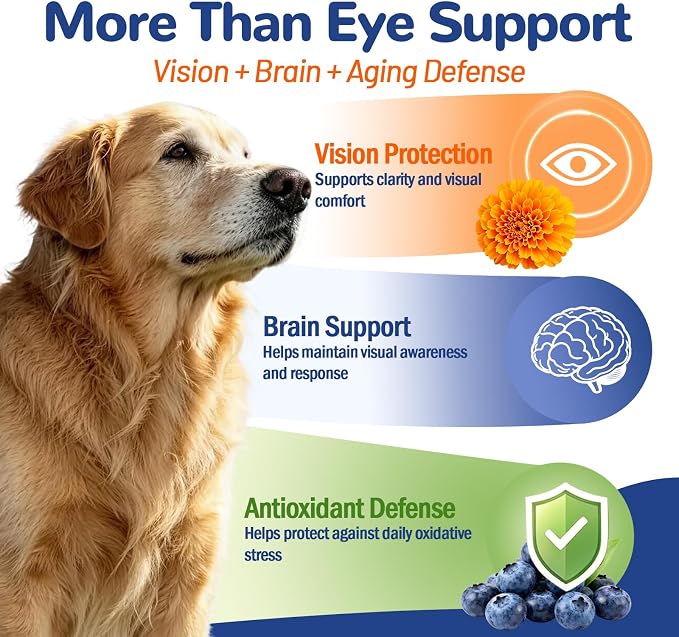VUN Dog Eye Supplements-Dog Vision Supplement Soft Chew for Cloudy Eyes,Dry Eye and Night Vision of Senior Dogs,Antioxidant Eye Care,100 Counts (Chicken Flavor)