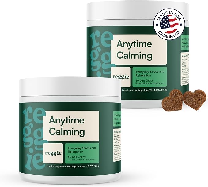 Reggie Anytime Calming Chews for Dogs | Dog Anxiety Relief with L-Theanine & Magnolia Barks | Dog Calming Treats for Separation Anxiety, Thunderstorms, Travel & Stress | 120 Soft Chews