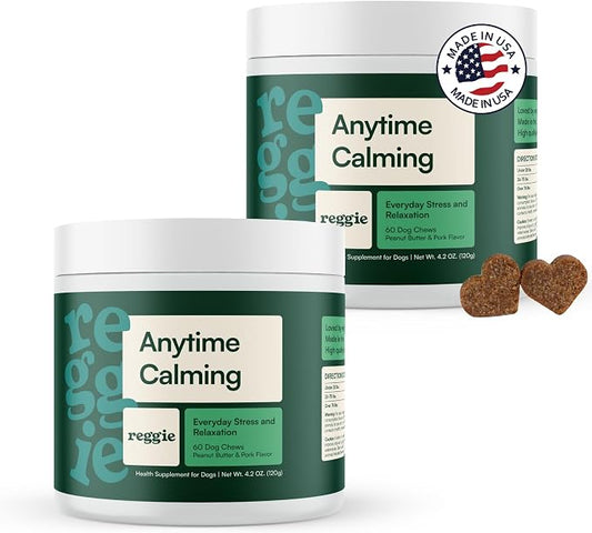 Reggie Anytime Calming Chews for Dogs | Dog Anxiety Relief with L-Theanine & Magnolia Barks | Dog Calming Treats for Separation Anxiety, Thunderstorms, Travel & Stress | 120 Soft Chews