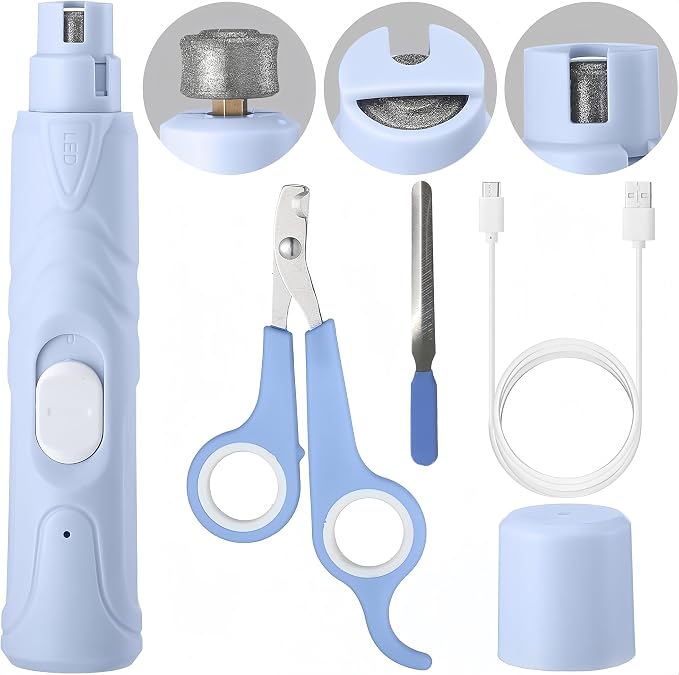 Electric Nail Grinder with LED Light for Birds & Small Animals | 3-in-1 Nail Care Kit with Nail File & Clipper | Safe and Quiet Grooming Tool for Hamsters, Rabbits, and Other Small Pets