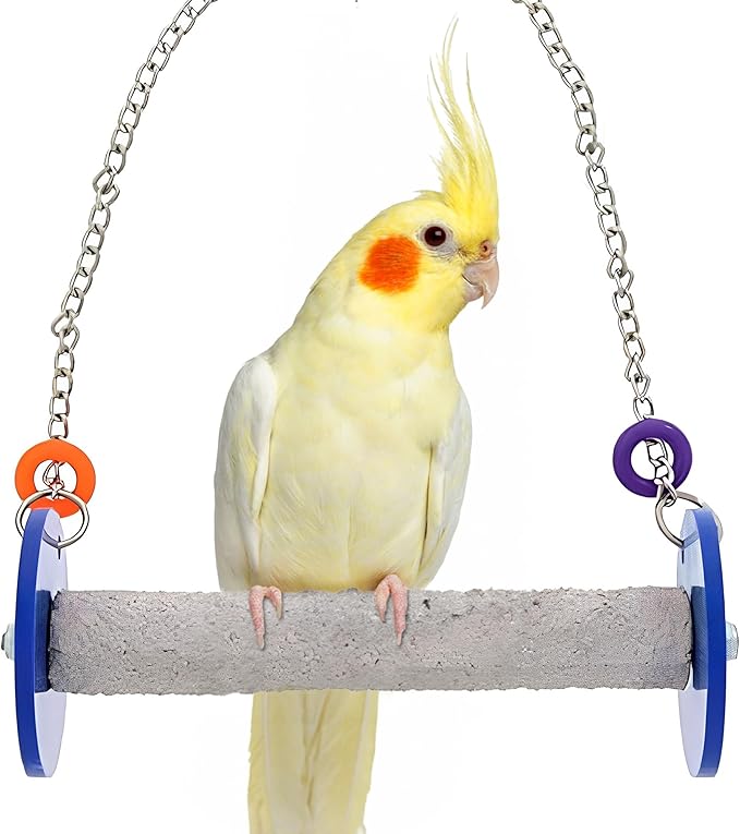 Sweet Feet and Beak Roll Bird Swing - Pumice Perch Bird Toys Trims Nails and Beaks, Safe Bird Cage Accessories for Small and Large Birds, Swinging Toys Birds Will Love, Small 7.5 Inches - Blue