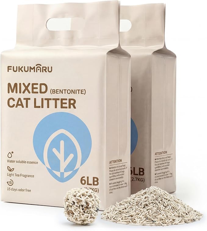 FUKUMARU Tofu Cat Litter, Strong Clumping Cat Litter Pellets, Effective Odor Control, Ultra Absorbent, Dust Free, Natural, Flushable, Lightweight, Low Tracking, White Tea, 6lb x 2 Bags