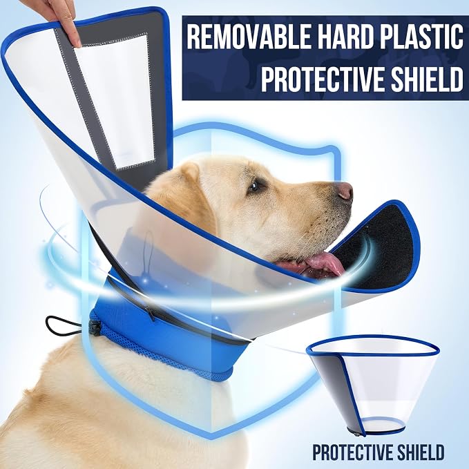 OneTigris Depth Adjustable Soft Dog Cone Collar for Medium Large Dogs After Surgery, Recovery for Small Dogs, Lightweight Elizabethan Collar for Dog to Stop Licking (Blue, L)