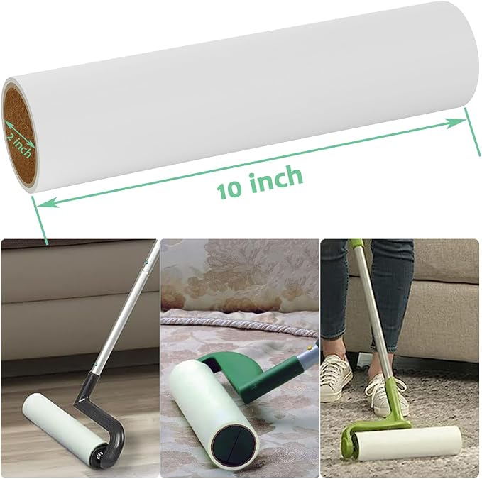 Large Lint Roller Refills 10 inch Wide Ultra Sticky Mega Roller Refills for Evercare Layers Smart Design Leo Cleaning Floor Roller for Removing Pet Hair, 6 Pack Total 360 Sheets