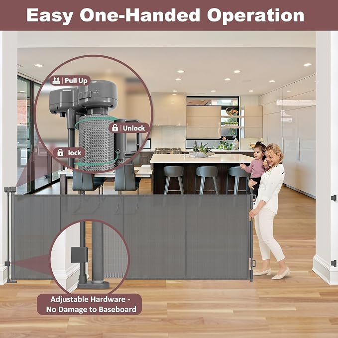 Reinforced 41" Extra Tall Pet Gate 120" Extra Wide Baby Gates for Large Openings, Extra Tall Retractable Baby Gates with Support Rods, Indoor Outdoor Large Dog Gate, Gray