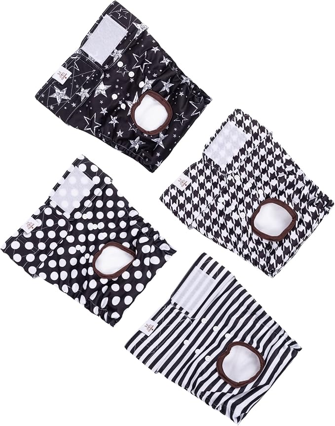 CuteBone Washable Female Dog Diapers 4 Pack Reusable Doggie Heat Diapers for Period FMG01L