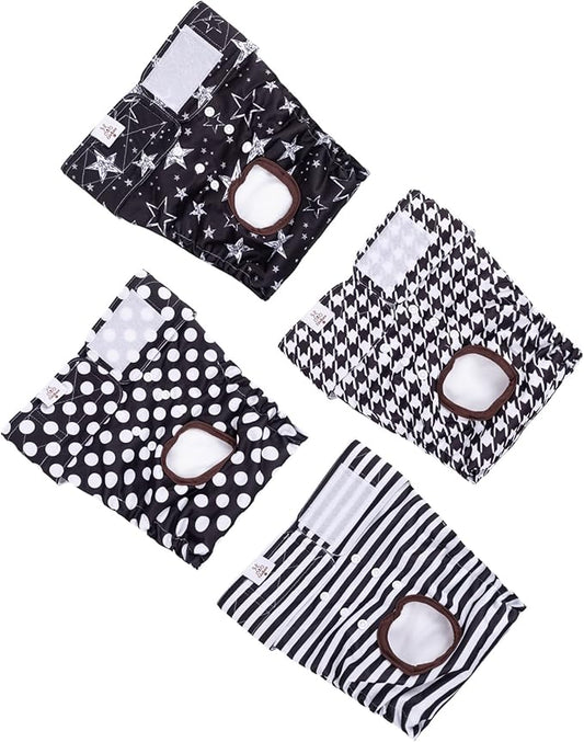 CuteBone Washable Female Dog Diapers 4 Pack Reusable Doggie Heat Diapers for Period FMG01L
