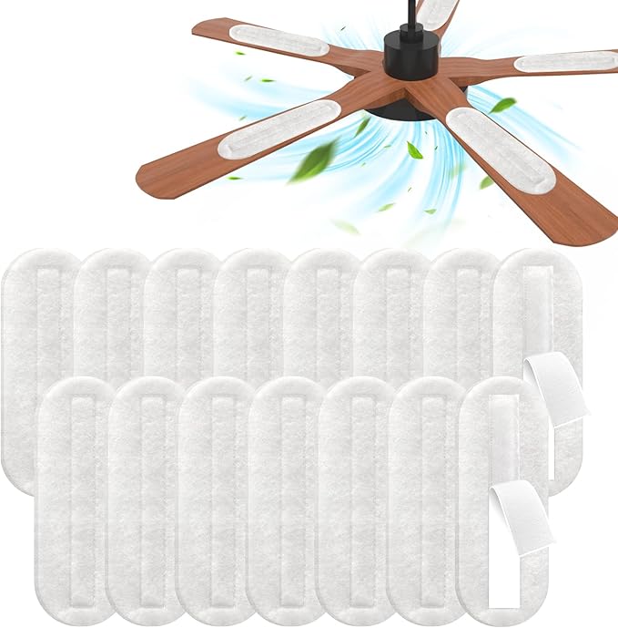 2026 Upgrade 15pcs Ceiling Fan Filters for Blades Easy-Stick Strong Fixity Activated Coconut Carbon Fan Filter for Ceiling Fan, Universal Fan Blade Air Fresh Purifier Cat Litter Box Filter, White